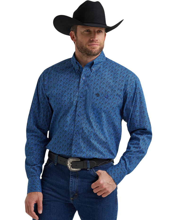 Wrangler Mens George Strait Blue Peacock Long Sleeve Shirt