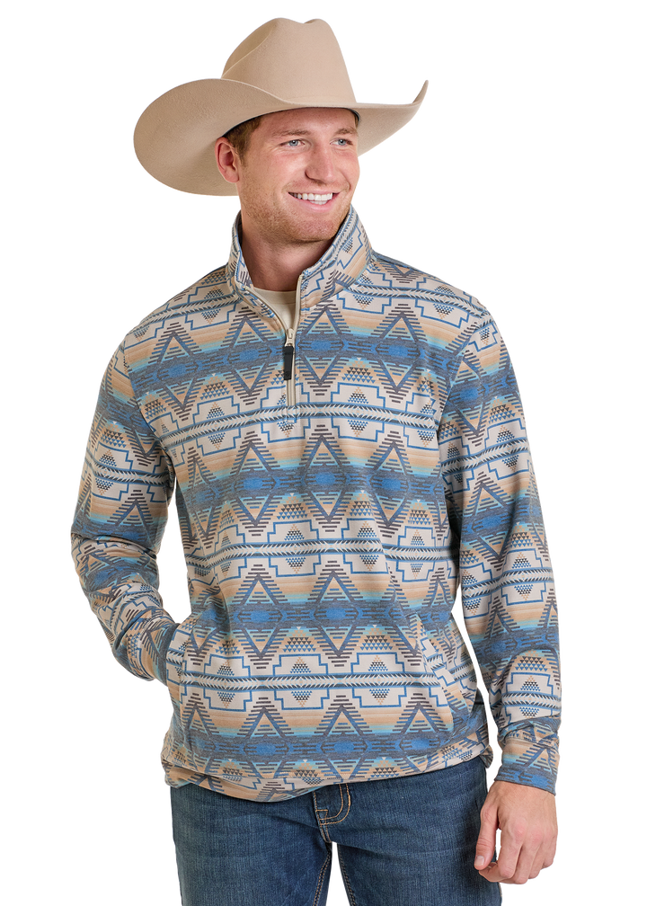 Panhandle Mens Blue Aztec Pullover
