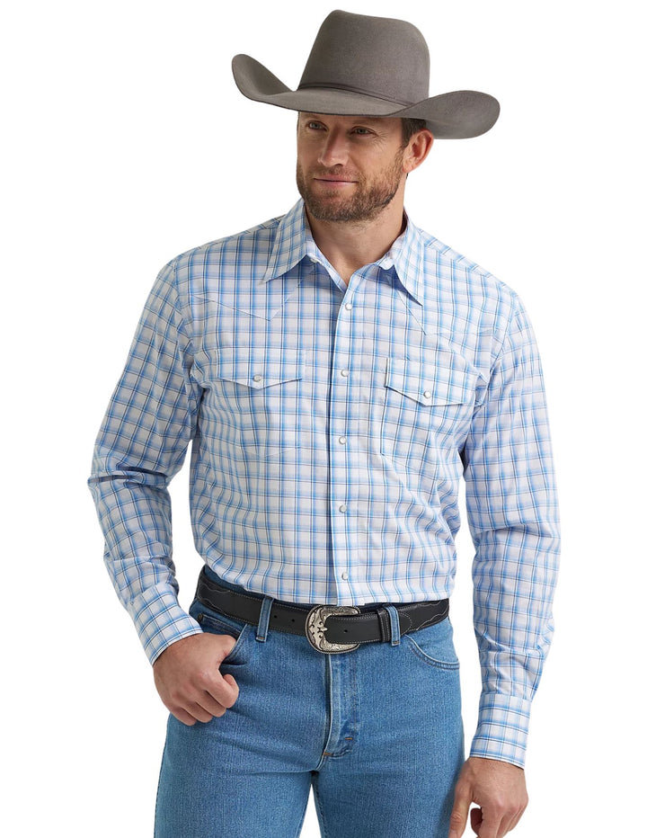 Wrangler Mens Wrinkle Resist True Blue Plaid Shirt