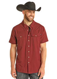 Panhandle Mens Marroon TEK Western Short Sleeve Shirt