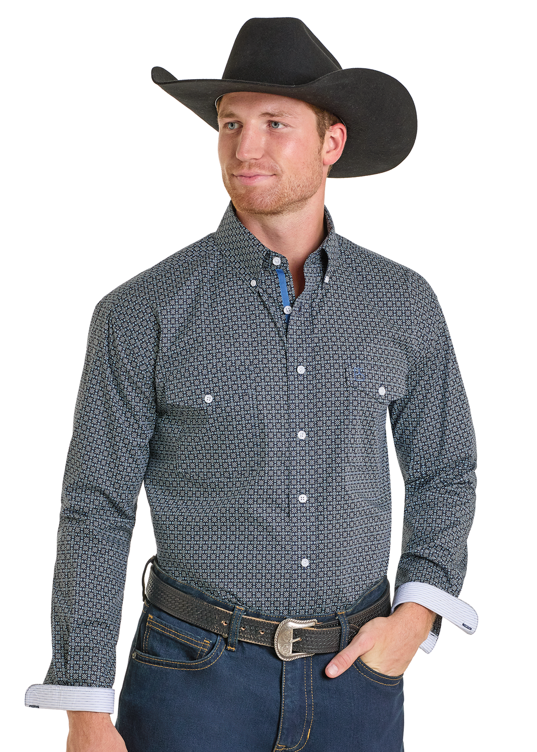 Panhandle Mens Navy Modern Long Sleeve Shirt