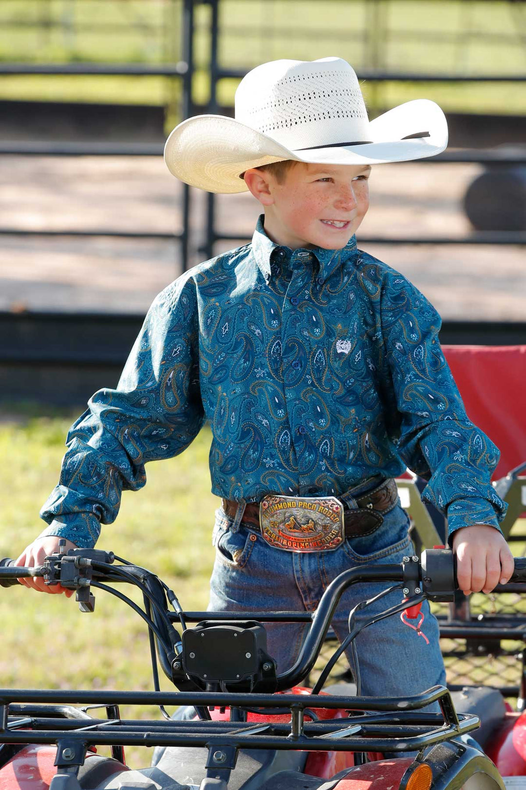 Cinch Boys Teal Paisley Printed Long Sleeve Shirt