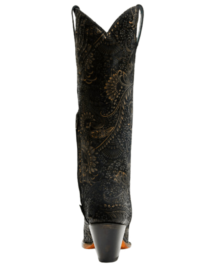 Corral Womens Black and Gold  Floral Tall Black Boots