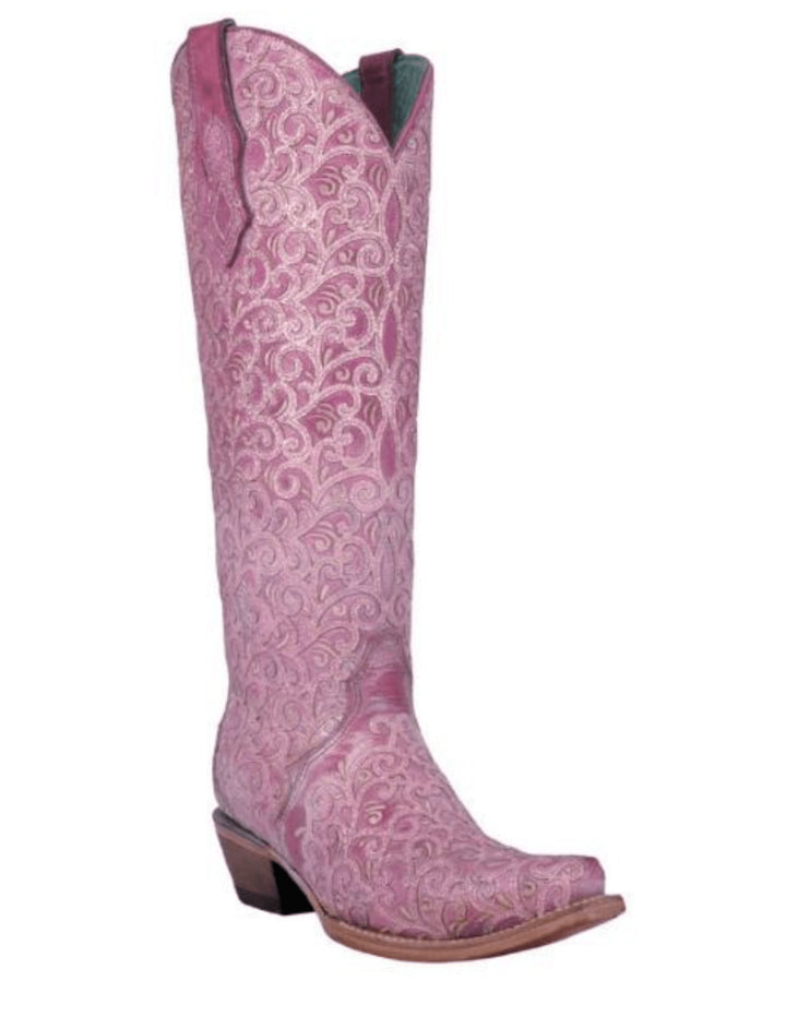 Corral Womens Pink Glitter Overlay & Embroidery Triad Boots