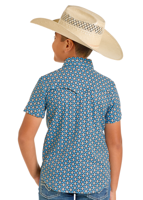 Panhandle Boys Mini Aztec Snap Short Sleeve Shirt