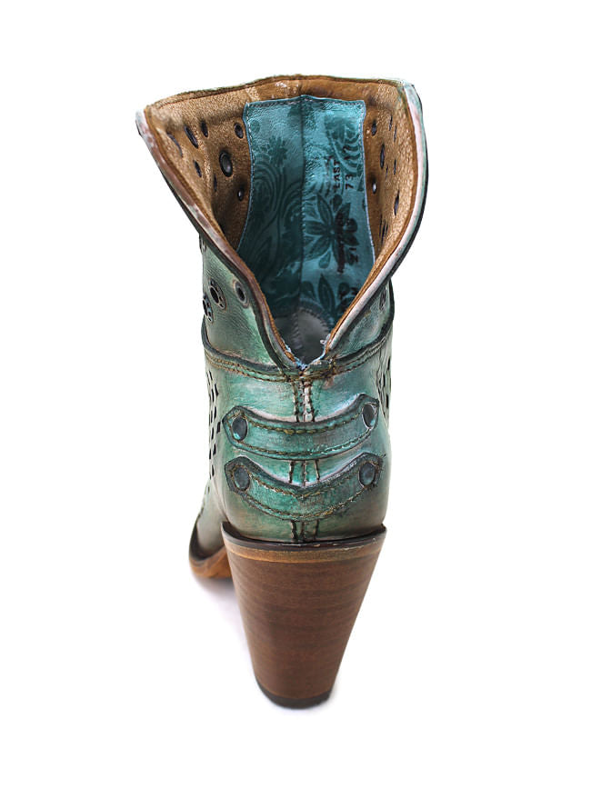 Ladies Corral Tobacco & Turquoise Laser Cut Ankle Boots