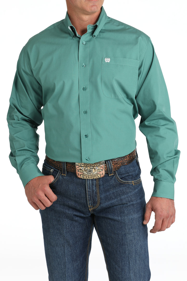 Cinch Mens Solid Green Long Sleeve Shirt