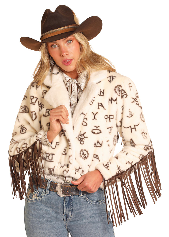 Panhandle Womens Cattle Brand Fur Jacket