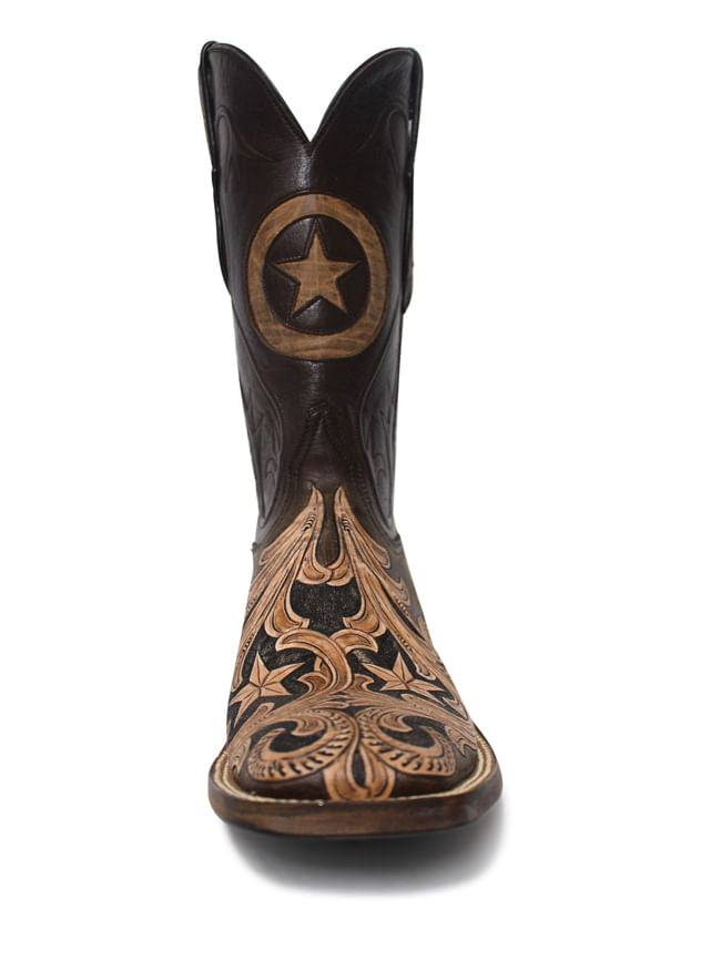 Mens Black Jack Hand Tooled Vintage Chocolate Inlay Boots