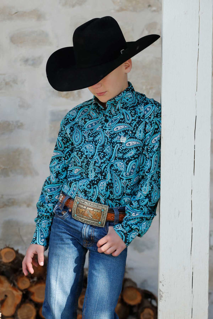 トップス TECH BUTTON DOWN L/S SHIRT PAISLEY Cinch Black/Blue/White Paisley Print Button-Down Shirt for