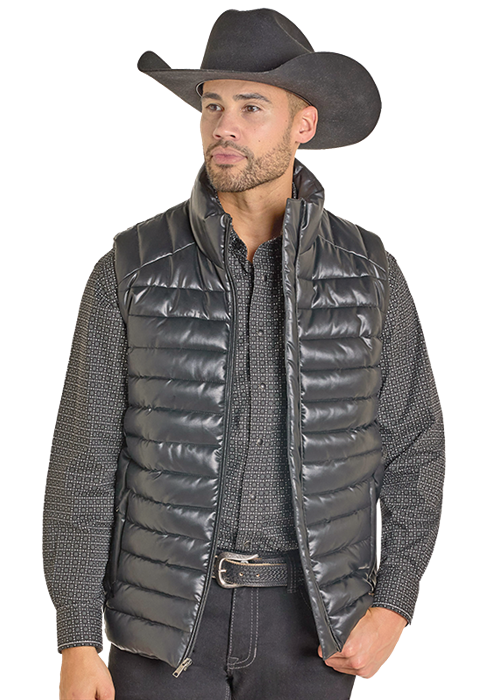 Panhandle Mens Semi-Shiny Black Puffer Vest