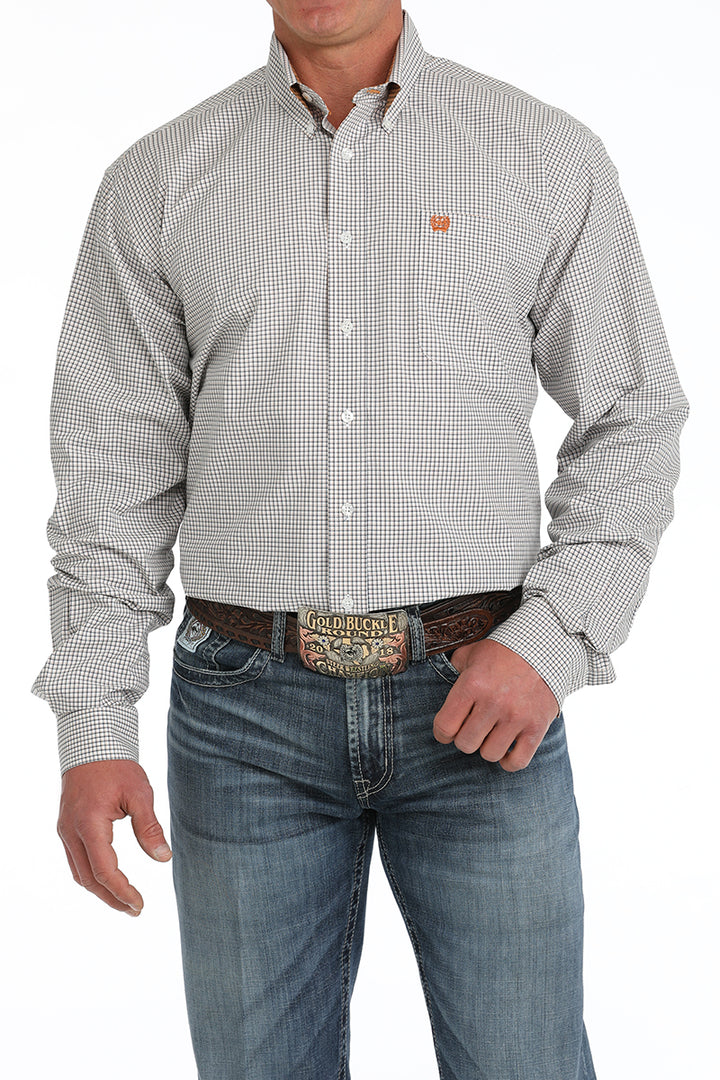 Cinch Mens White Printed Long Sleeve Shirt