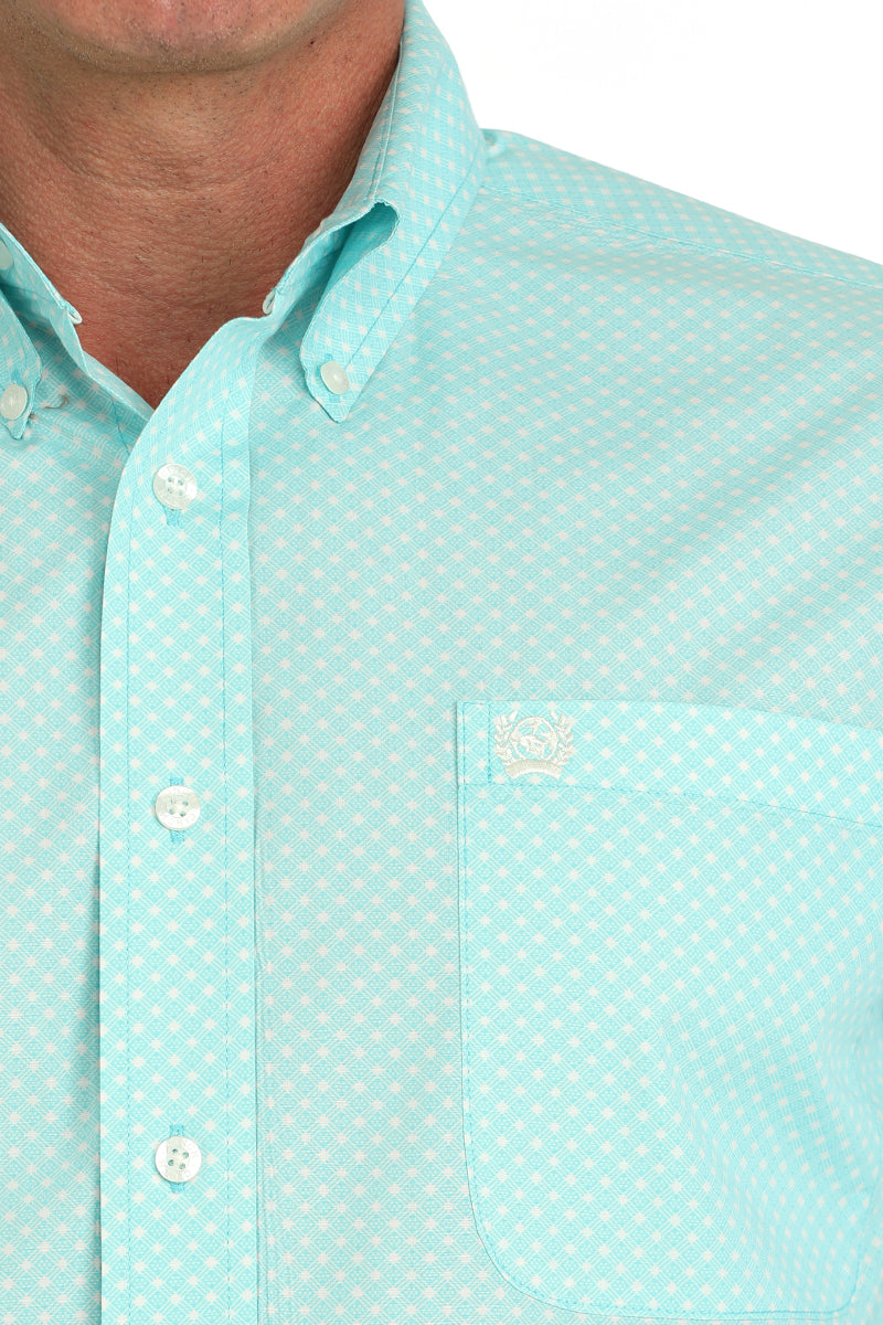 Cinch Mens Turquoise Geometric Print Button Down Western Shirt