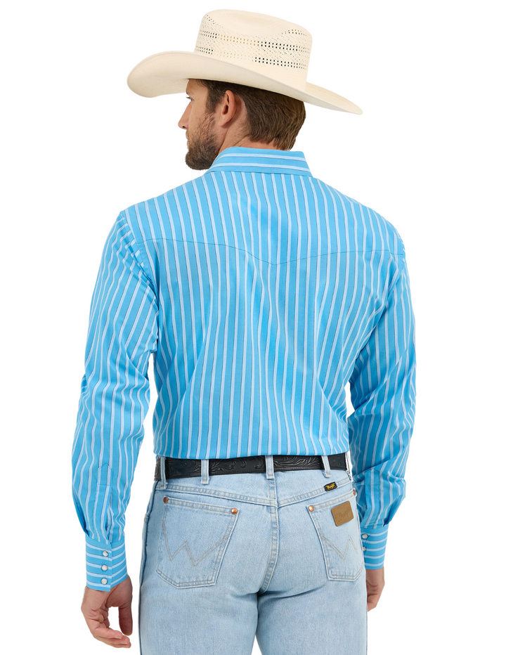 Wrangler Mens Blue Stripe Long Sleeve Shirt