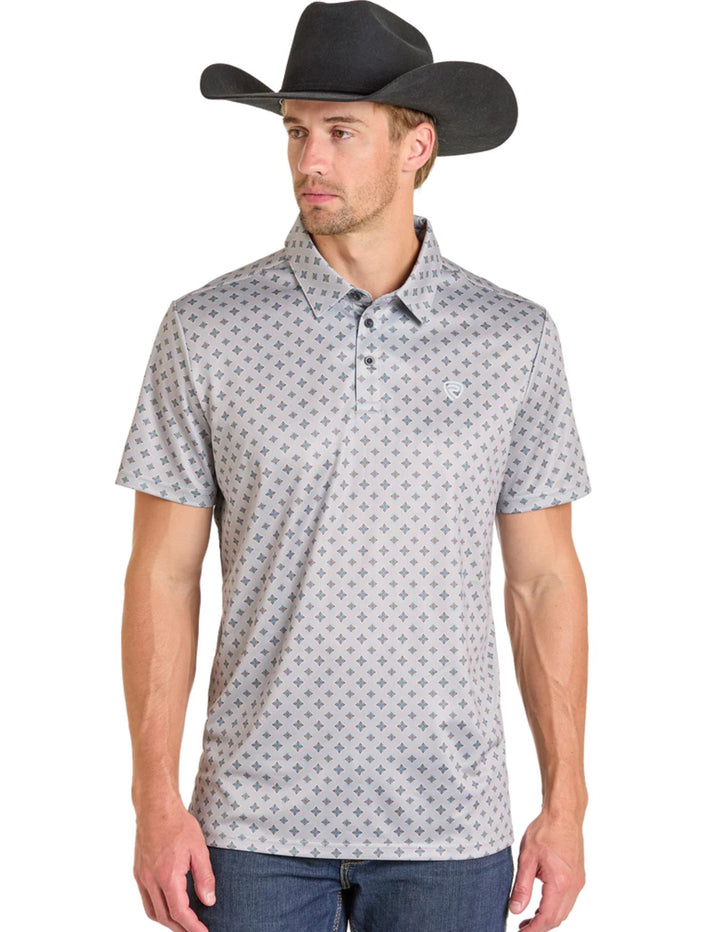 Panhandle Mens Grey Medallion Print Polo