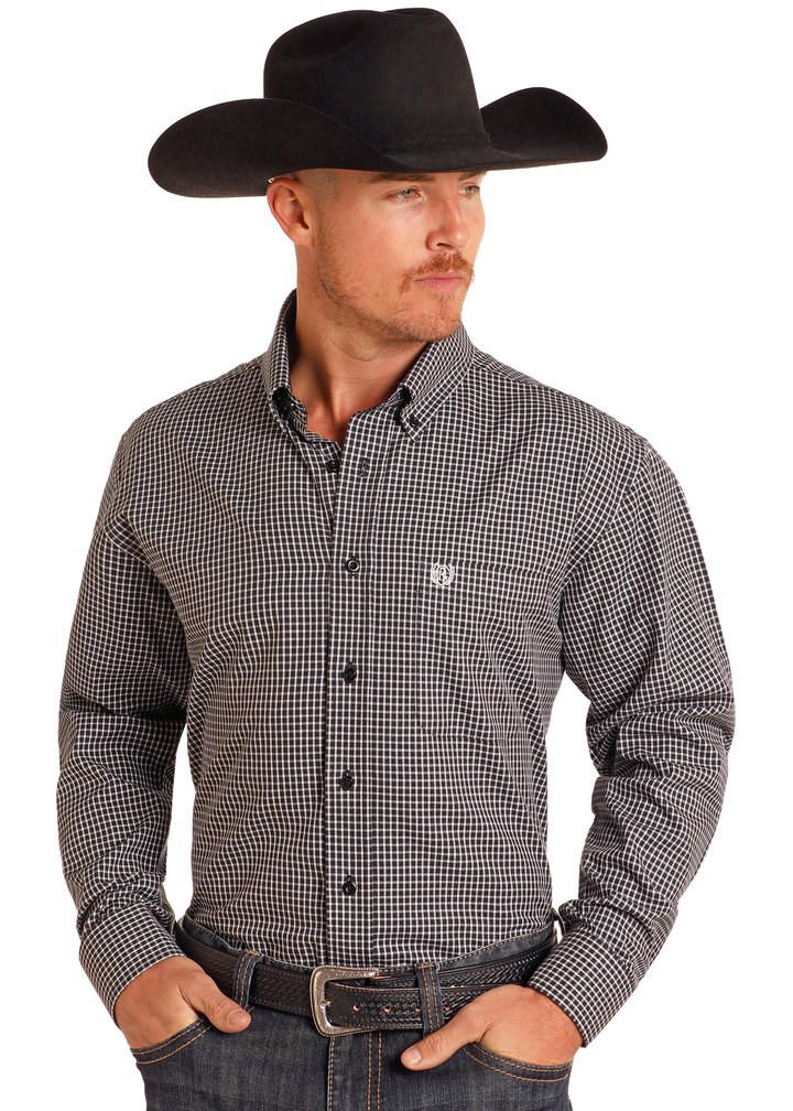 Panhandle Mens Charcoal Twill Check Long Sleeve Shirt