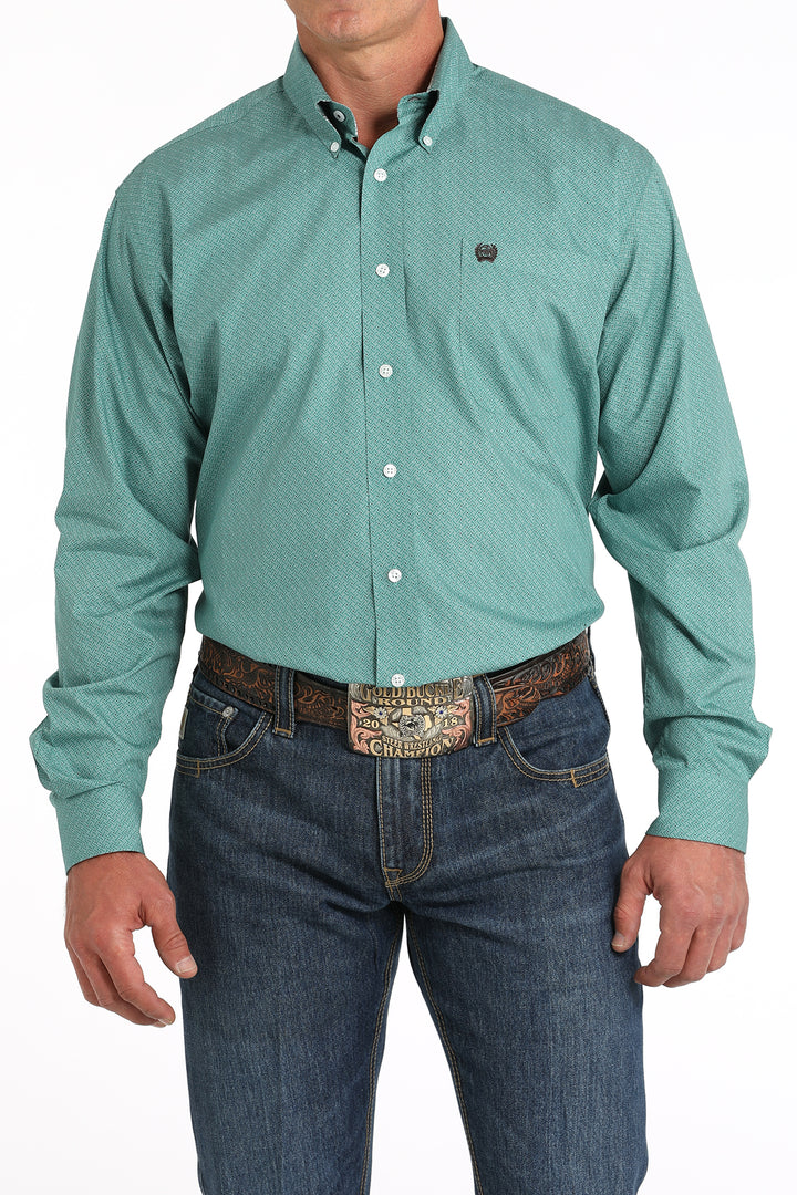 Cinch Mens Green Printed Long Sleeve Shirt