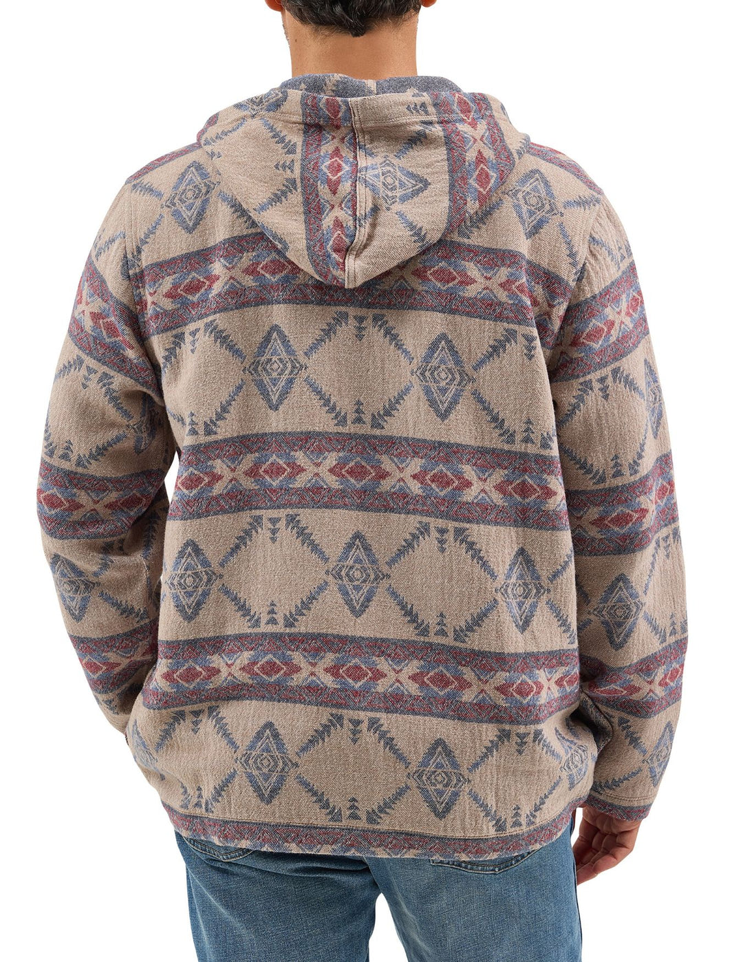 Wrangler Mens Jacquard Quarter Zip Hooded Popover Jacket