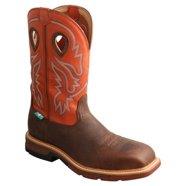 Twisted X Mens Orange And Brown Waterproof Composite Toe Work Boots