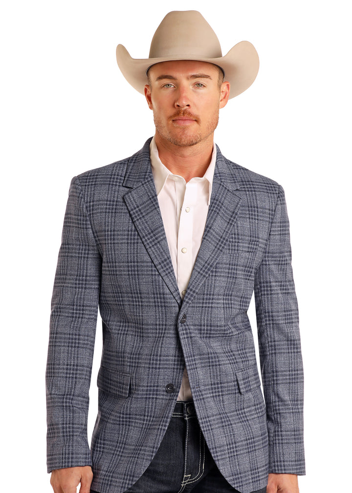 Panhandle Mens Blue Plaid Sports Coat