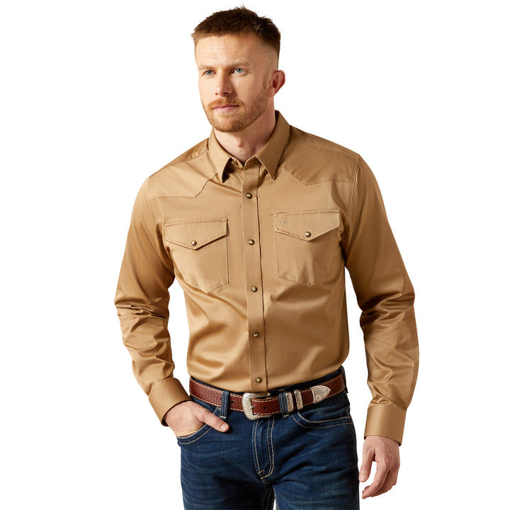 Ariat Mens Khaki Solid Twill Fitted Shirt