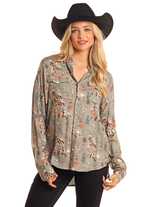 Panhandle Womens Retro Western Long Sleeve Shirt