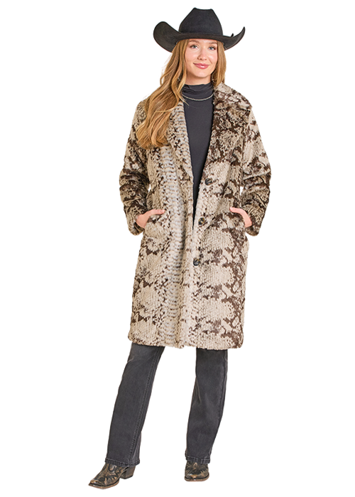 Panhandle Womens Snakeskin Long Fur Coat