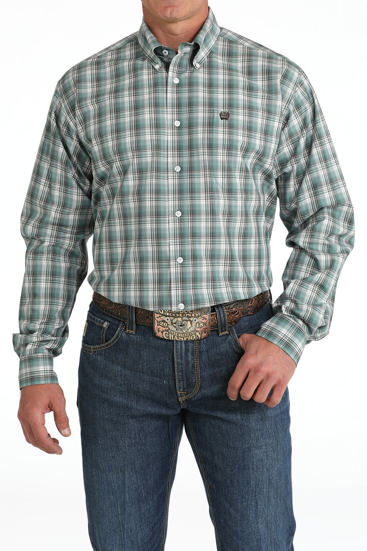 Cinch Mens Green Plaid Long Sleeve Shirt