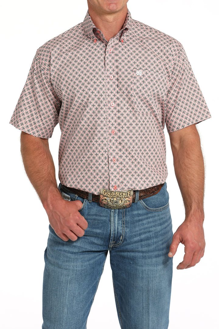 Cinch Mens Pink Print Short Sleeve Shirt