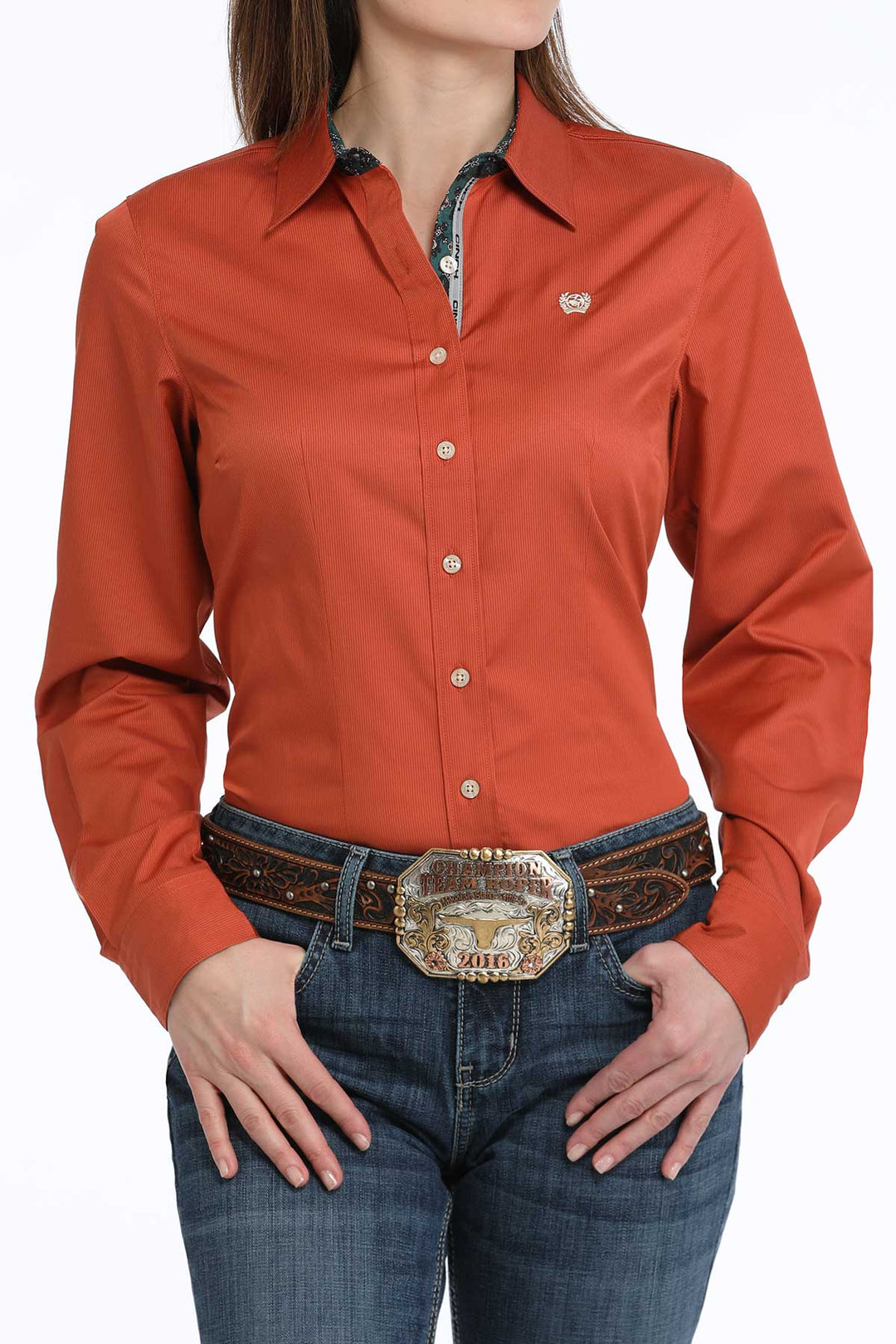 Cinch Womens Copper Stripe Long Sleeve Shirt