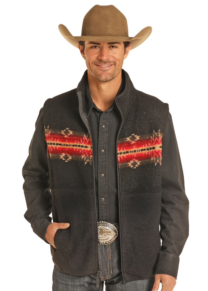 Panhandle Mens Black Aztec Berber Border Vest