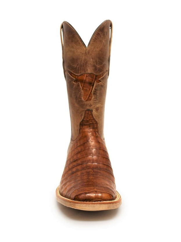 Black Jack Mens Cigar Caiman Belly with Longhorn Inlay Boots