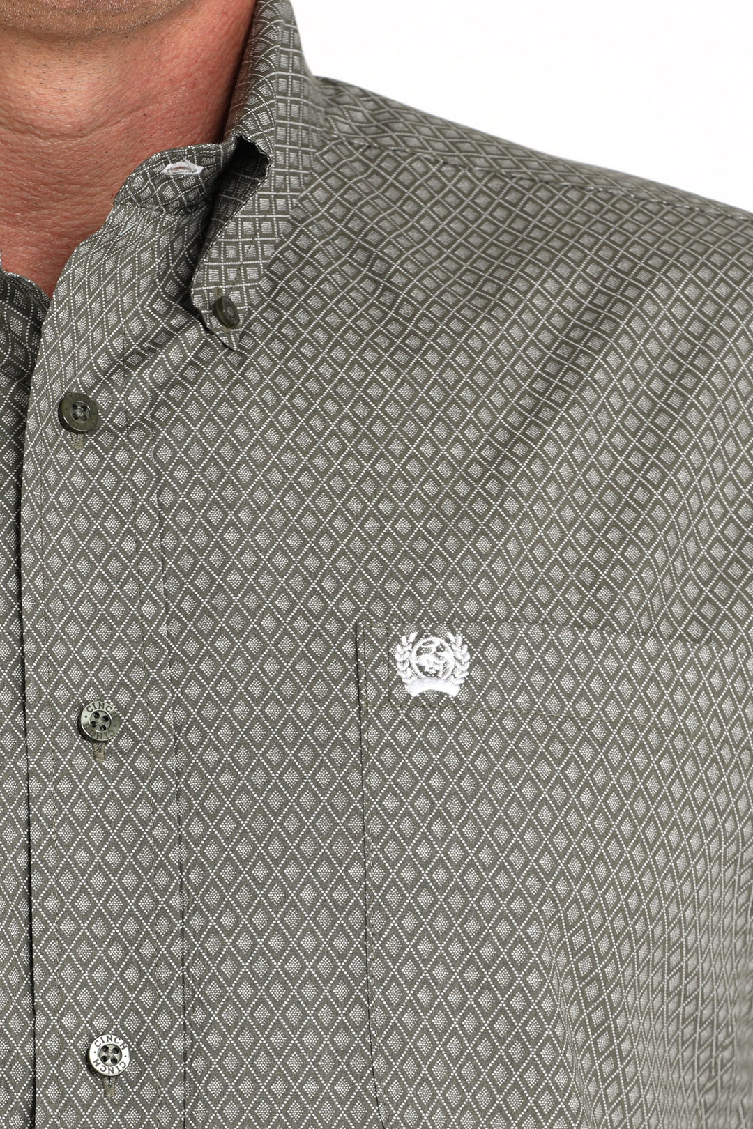 Cinch Mens Olive Print Classic Fit Button-Down Western Shirt