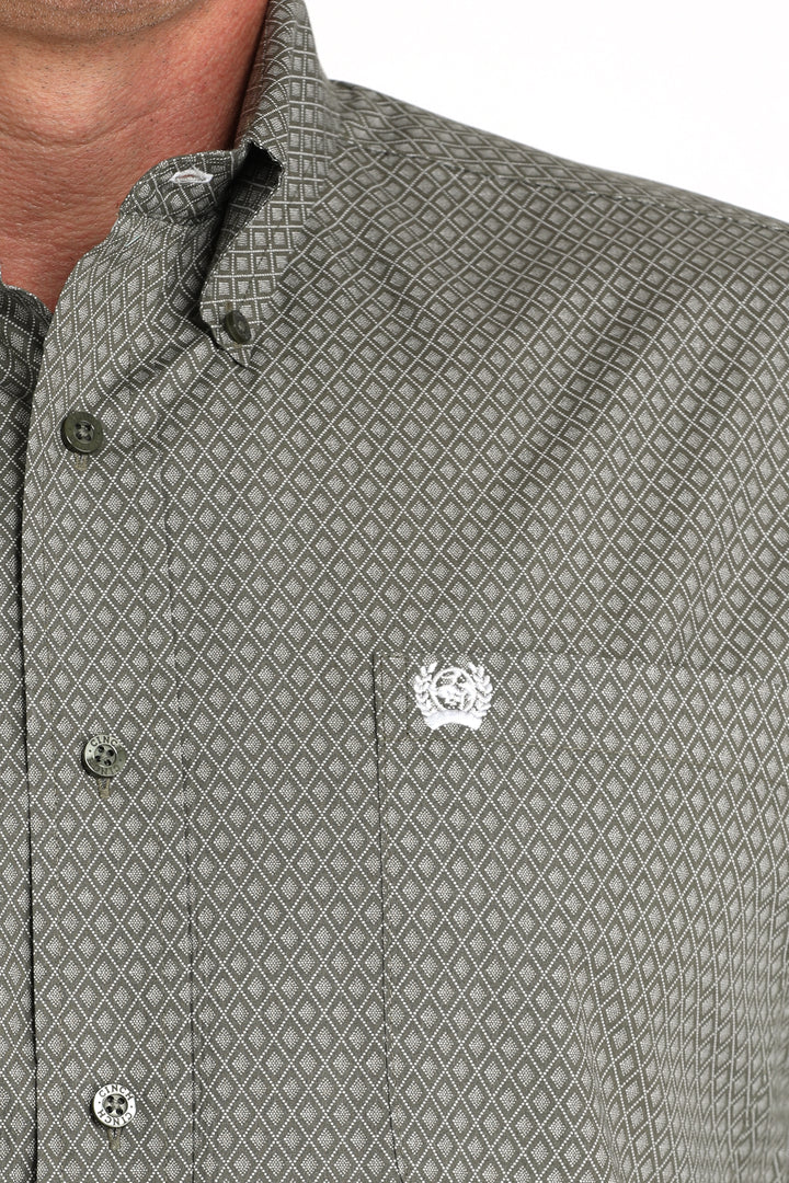 Cinch Mens Olive Print Classic Fit Button-Down Western Shirt