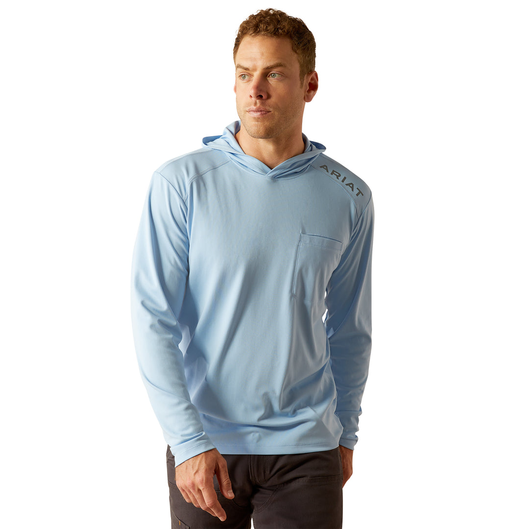 Ariat Mens Light Blue Rebar Sunblocker Hooded T-Shirt