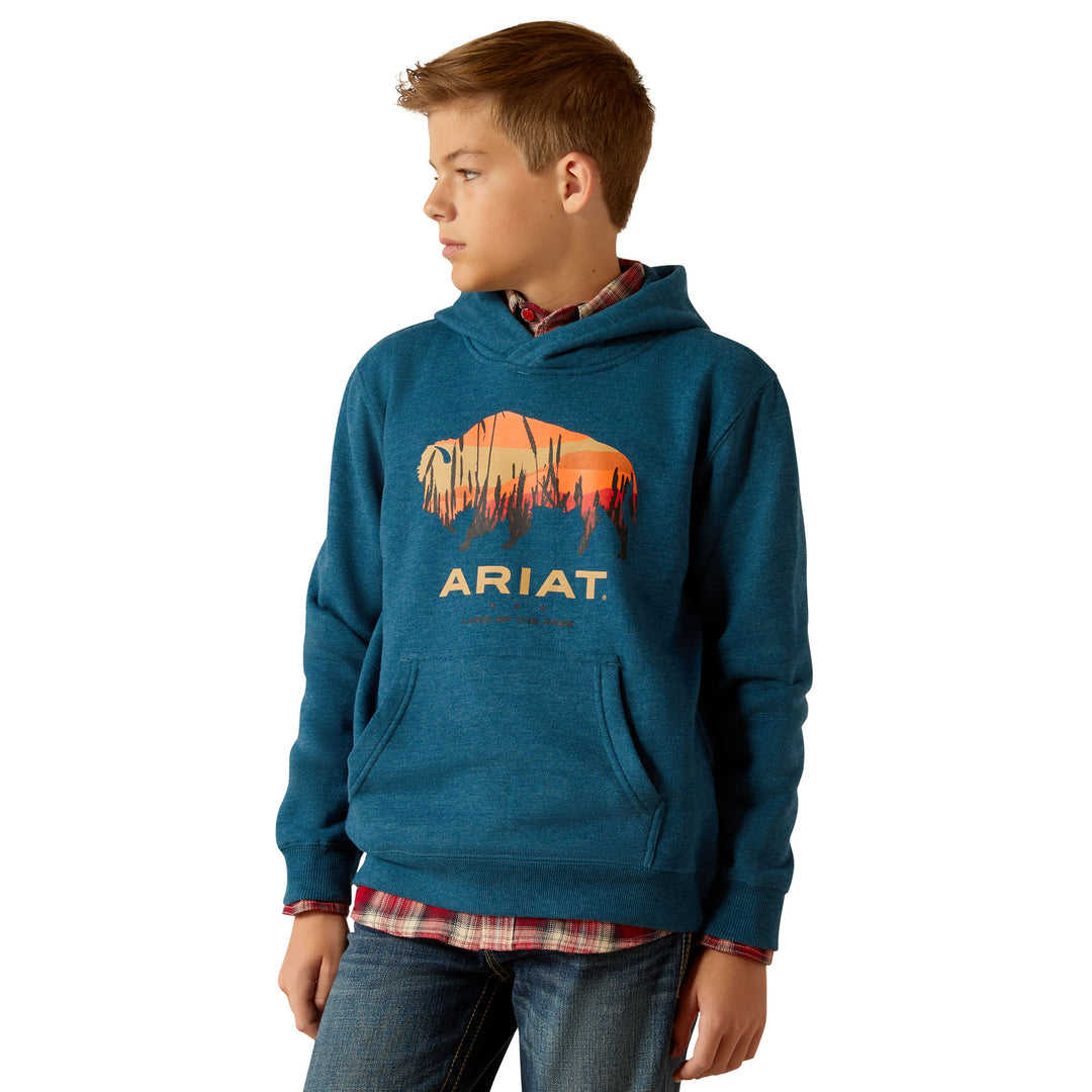 Ariat Boys Bison Plains Blue Hoodie