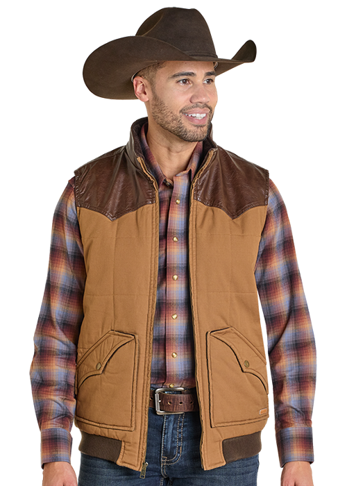 Panhandle Mens Camel Twill Puffer Vest