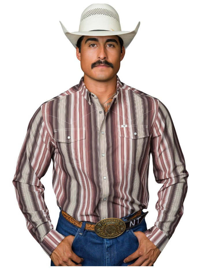 Ferrell Mens The Harrison in Brown Long Sleeve Snap Shirt
