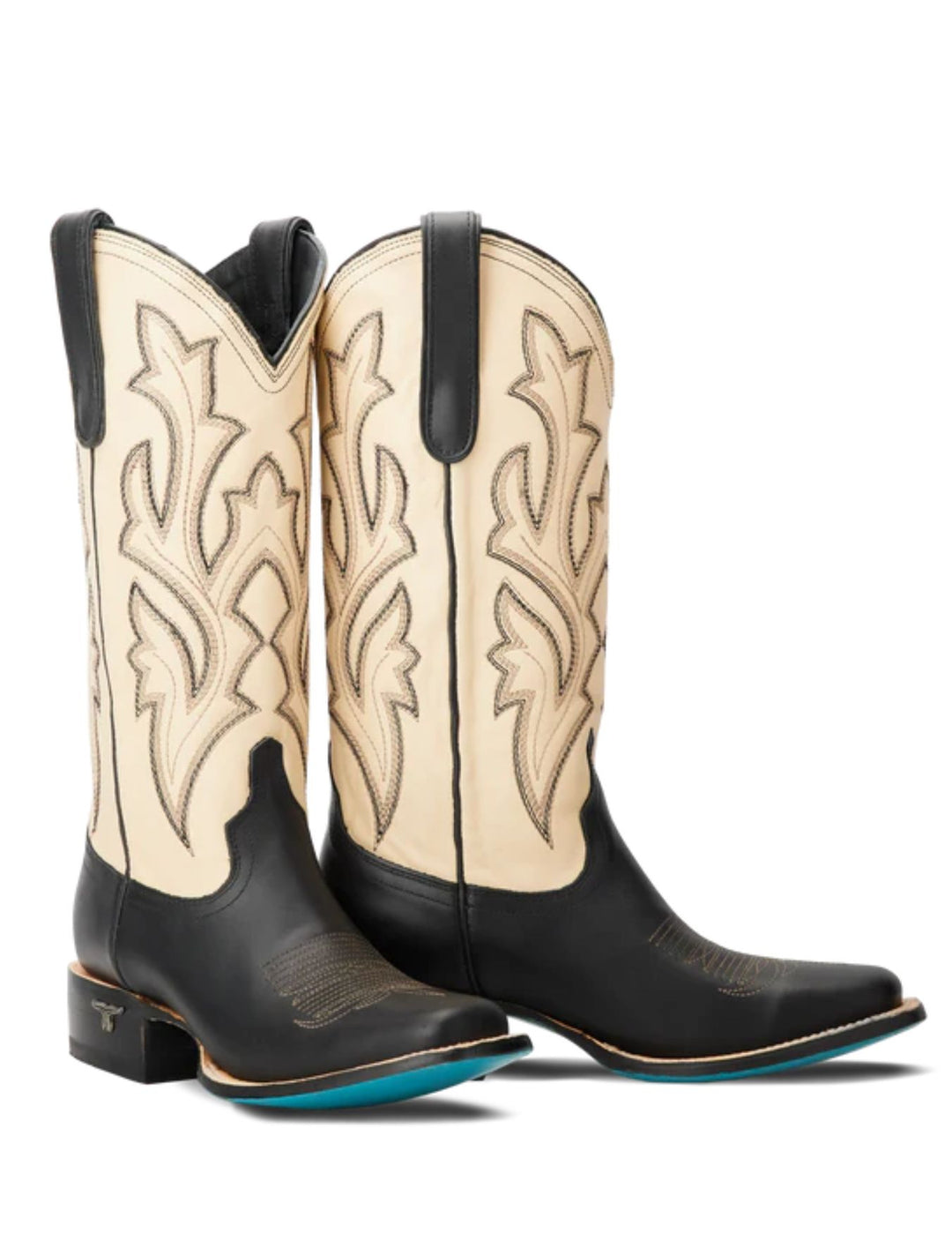 Lane Womens Jet Black and Pale Ivory Square Toe Boots