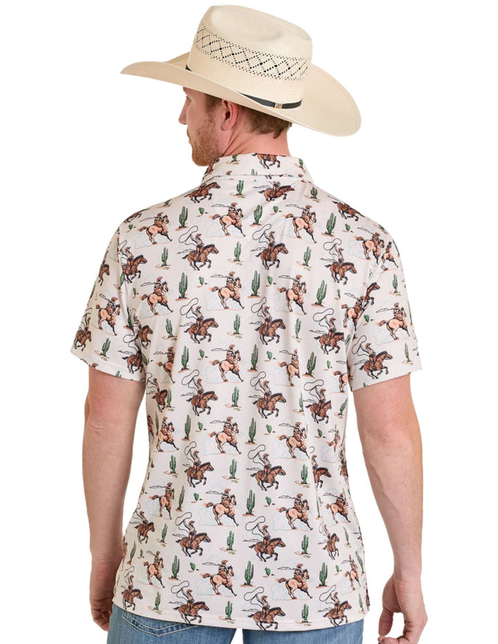 Panhandle Mens Desert Cowboy Print Polo