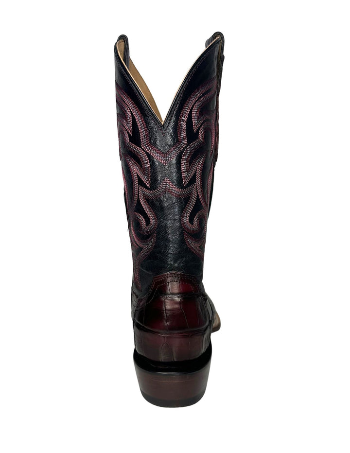 Lucchese Mens Hendrik Black Cherry Caiman Tail Boots