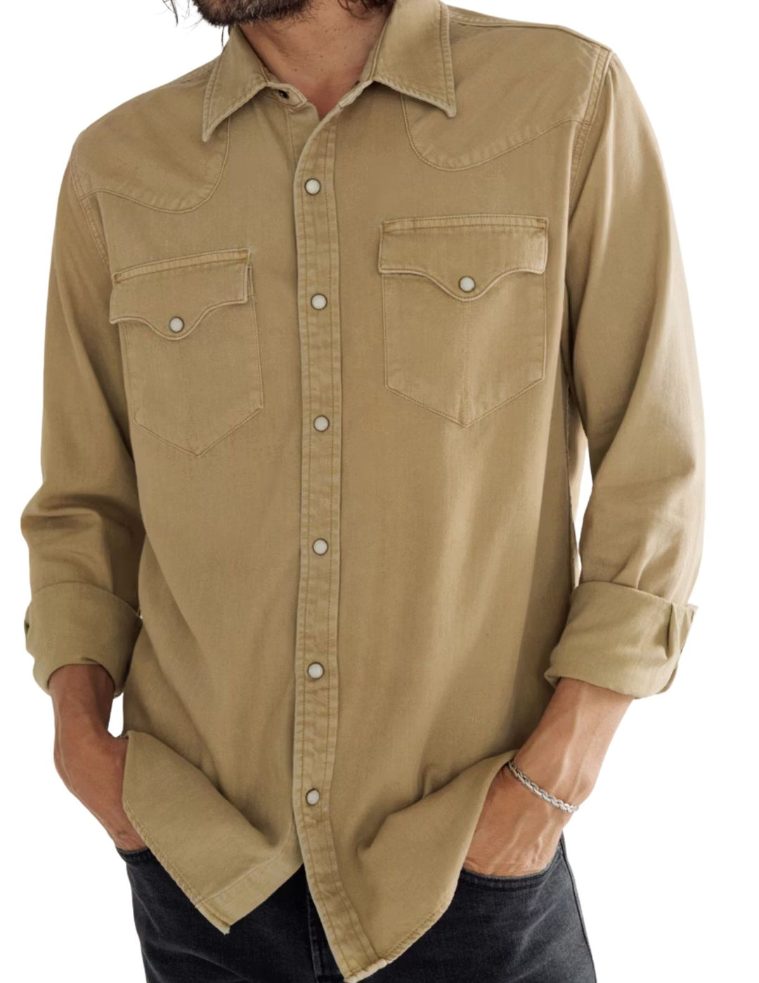 Tecovas Mens Corlander Denim Long Sleeve Pearl Snap Shirt