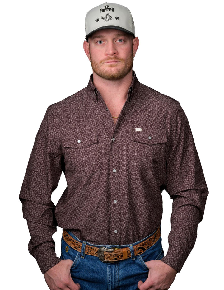 Ferrell Mens The Silas in Brown Long Sleeve Shirt