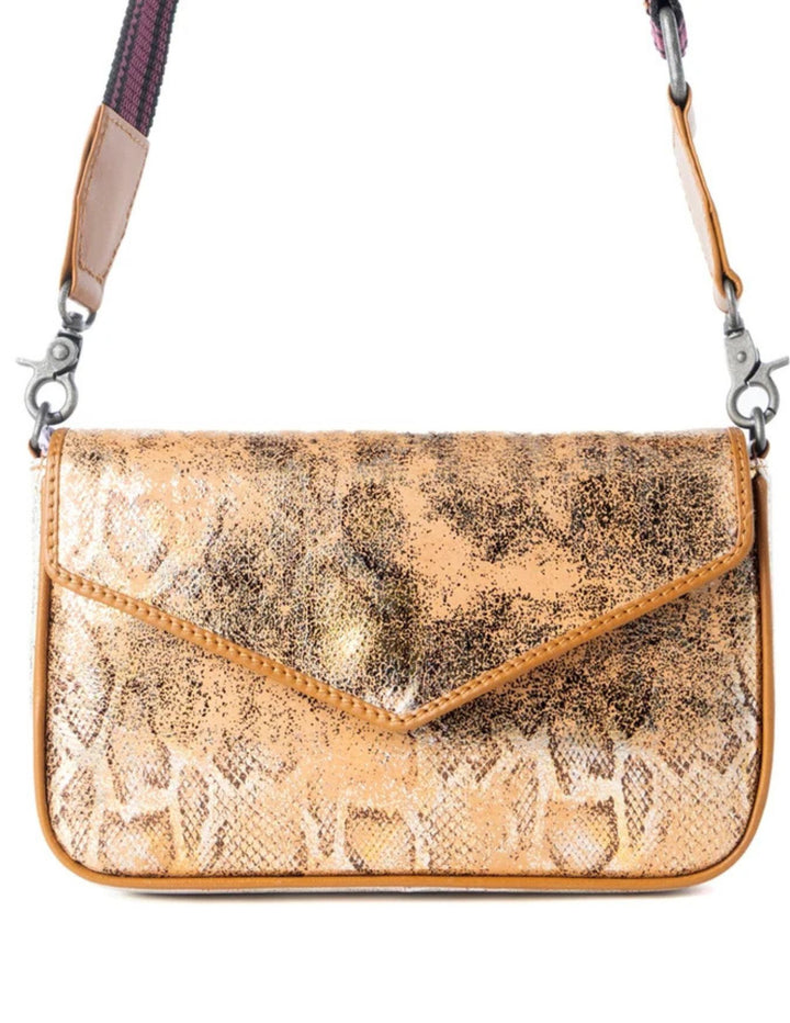 Myra Womens Wild Print Leather Bag Golden Snake Print Crossbody