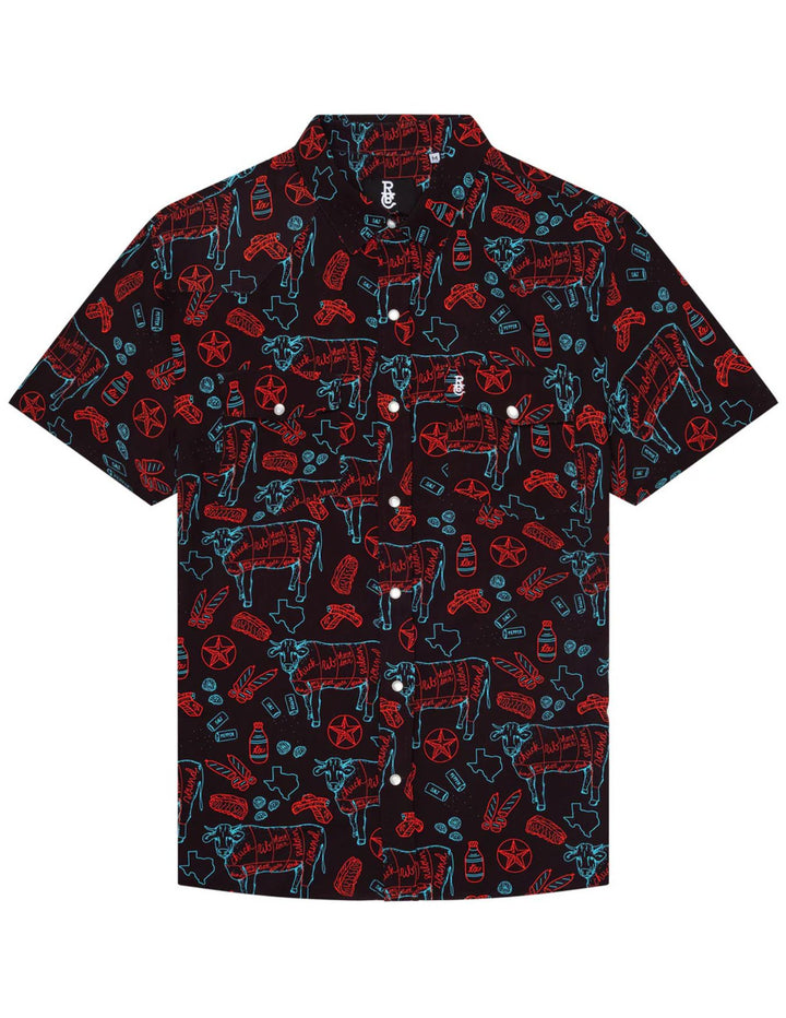 Raised By Coyotes Mens Texas BBQ Nights Pearl Snap Shirt