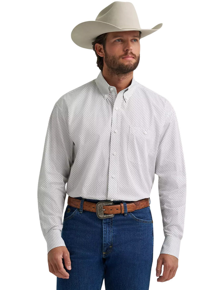 Wrangler Mens White George Strait™ Long Sleeve Button Down Shirt