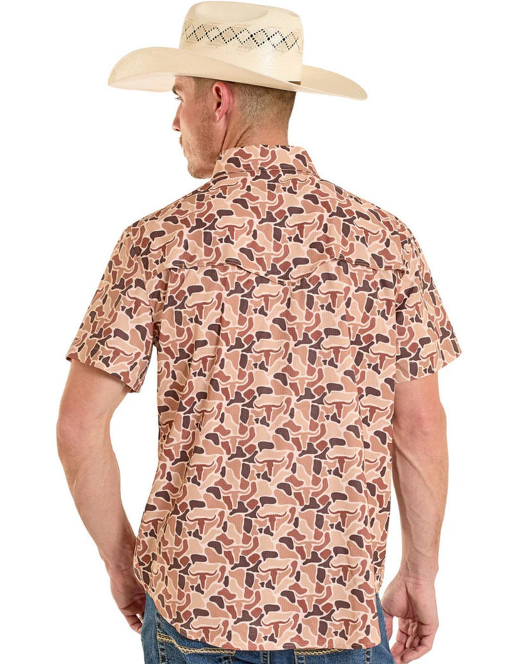 Panhandle Mens Camel Camo Tek Short Sleeve Shirt