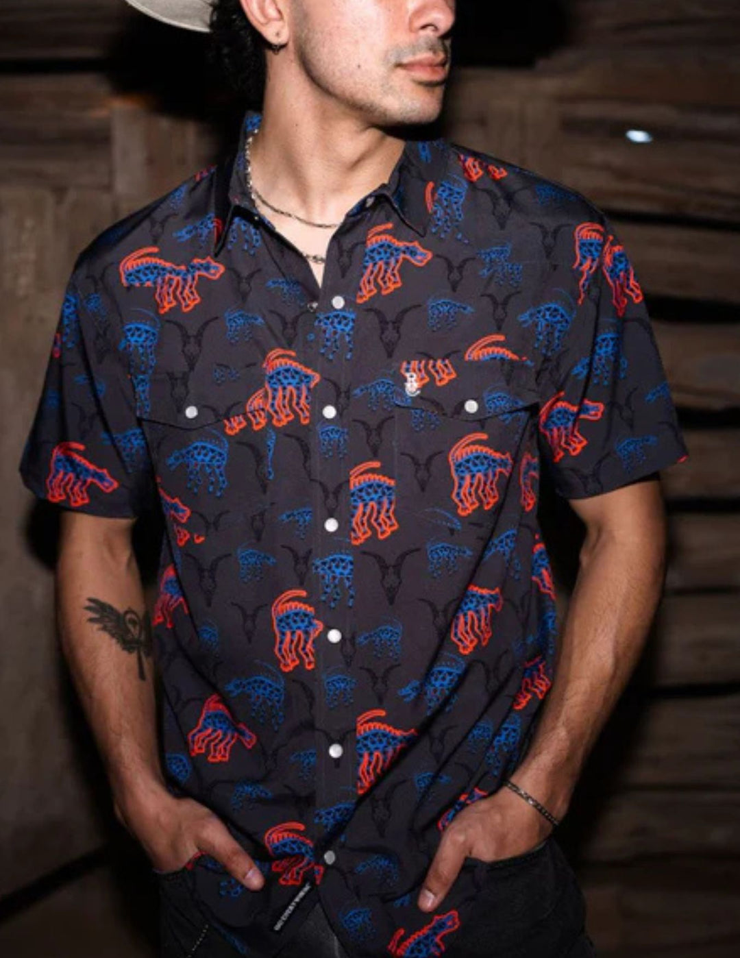 Raised By Coyotes Mens La Chupacabra Pearl Snap Shirt