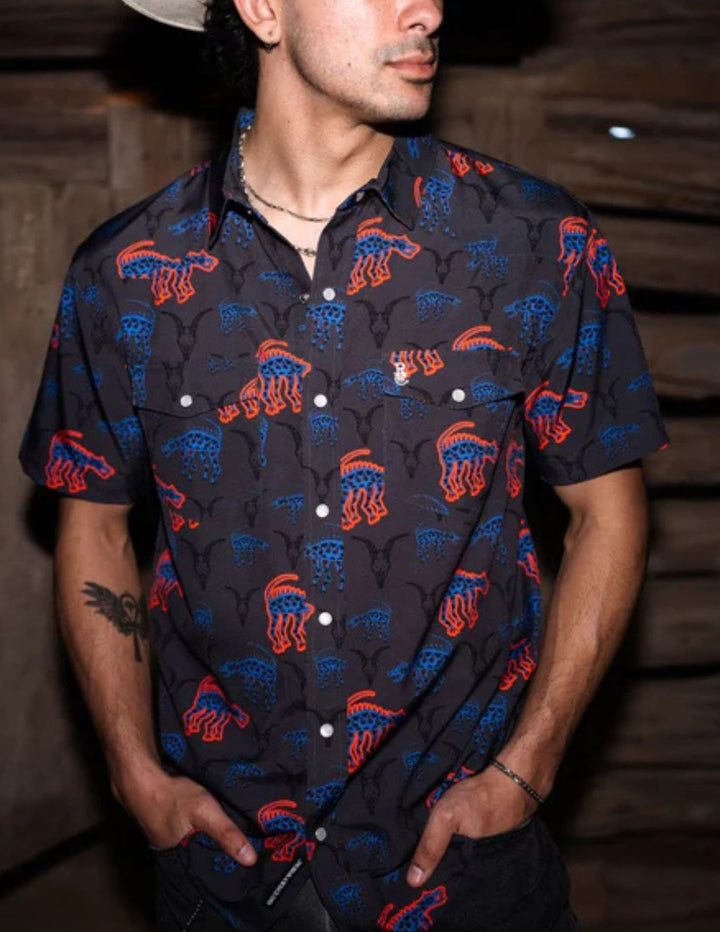 Raised By Coyotes Mens La Chupacabra Pearl Snap Shirt