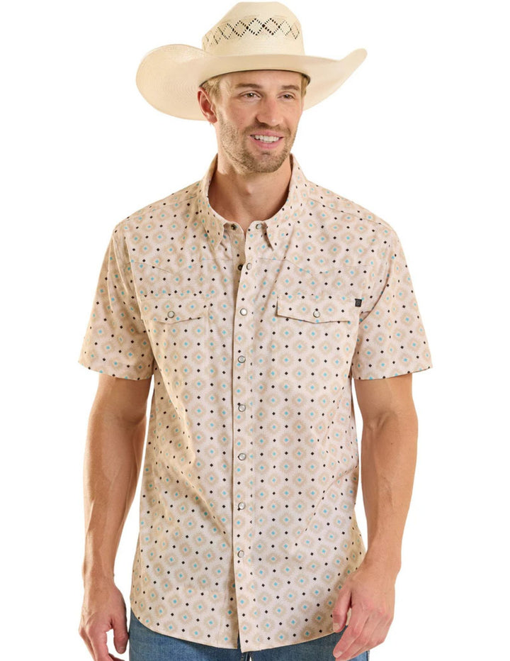 Panhandle Mens TEK Western Perforated Diamond Short Sleeve Shirt